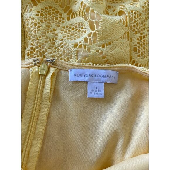 New York & Company Yellow Floral Lace Sheath Dress, Sleeveless Women's Size 14 - Picture 8 of 10
